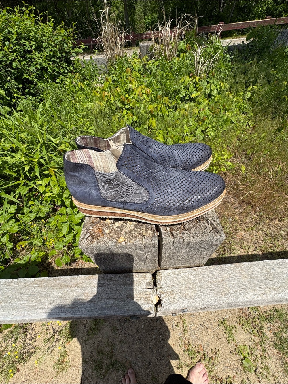 Women’s Navy Blue Rieker size 8.5 leather upper, cork sole